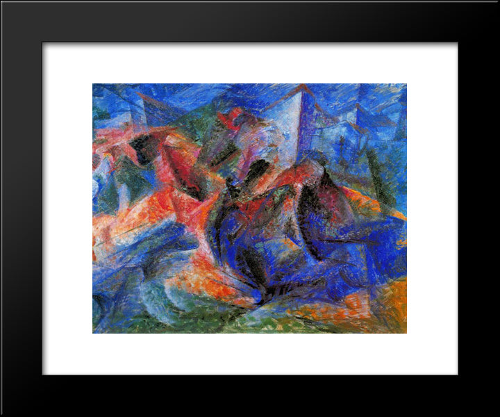 Horse+Rider+Houses 20x24 Black Modern Wood Framed Art Print Poster by Boccioni, Umberto