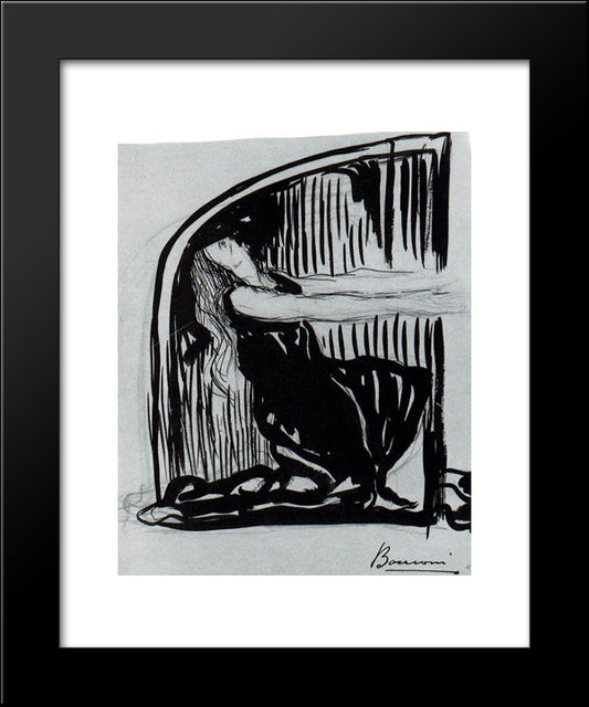 Kneeling Allegorical Figure 20x24 Black Modern Wood Framed Art Print Poster by Boccioni, Umberto