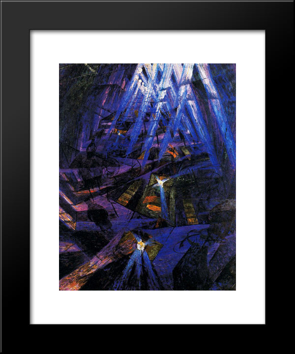 The Strengths Of A Street 20x24 Black Modern Wood Framed Art Print Poster by Boccioni, Umberto