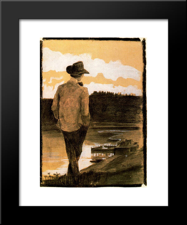 Young Man On A Riverbank 20x24 Black Modern Wood Framed Art Print Poster by Boccioni, Umberto