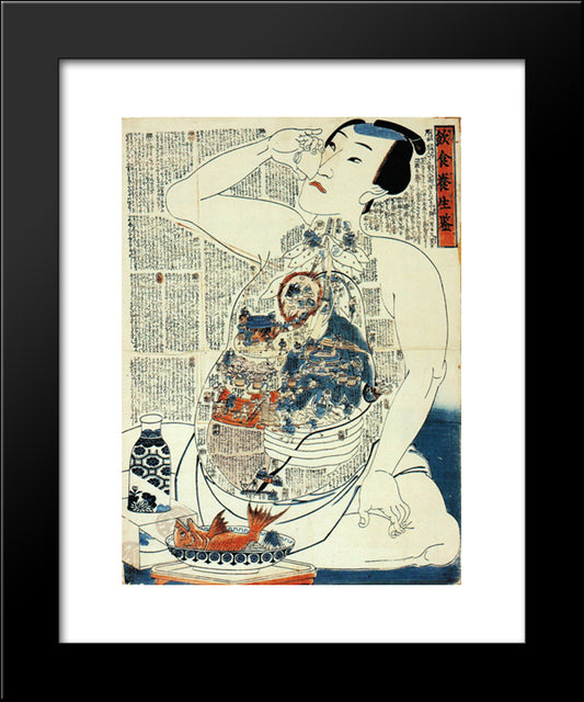 Dietary Life Rules 20x24 Black Modern Wood Framed Art Print Poster by Kunisada II, Utagawa