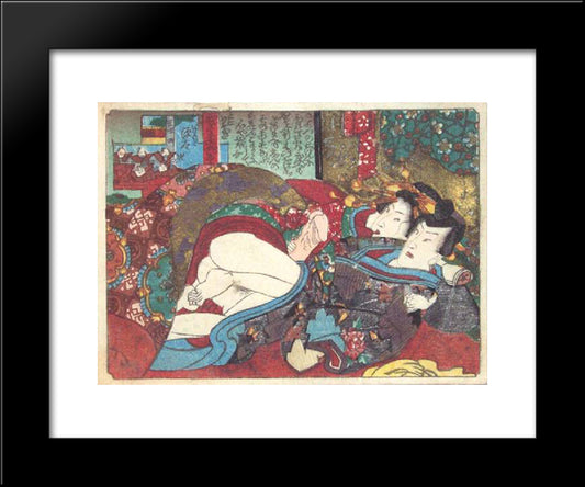 Foreplay Under The Futon 20x24 Black Modern Wood Framed Art Print Poster by Kunisada II, Utagawa