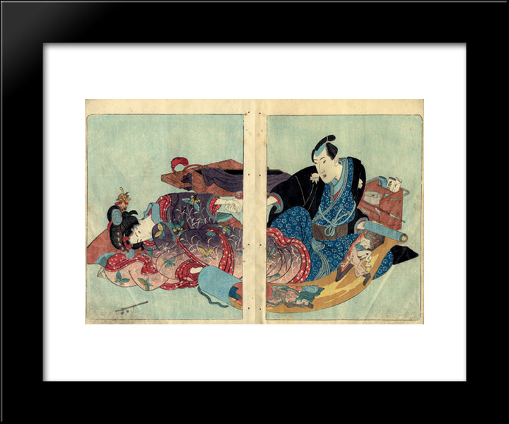 Four Seasons Spring, Summer, Autumn, Winter 20x24 Black Modern Wood Framed Art Print Poster by Kunisada II, Utagawa