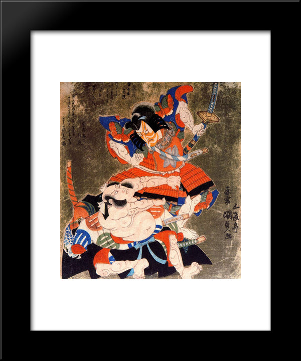 Ichikawa Danjuro Vii And Bando Mitsugoro Iii As Soga No Goro And Asaina No Saburo 20x24 Black Modern Wood Framed Art Print Poster by Kunisada II, Utagawa