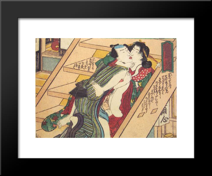 On The Stairs 20x24 Black Modern Wood Framed Art Print Poster by Kunisada II, Utagawa
