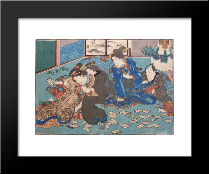 Playing Cards 20x24 Black Modern Wood Framed Art Print Poster by Kunisada II, Utagawa