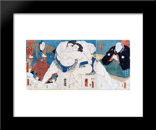 Sumo 20x24 Black Modern Wood Framed Art Print Poster by Kunisada II, Utagawa