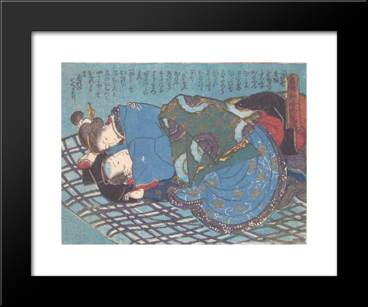The Blue Futon 20x24 Black Modern Wood Framed Art Print Poster by Kunisada II, Utagawa
