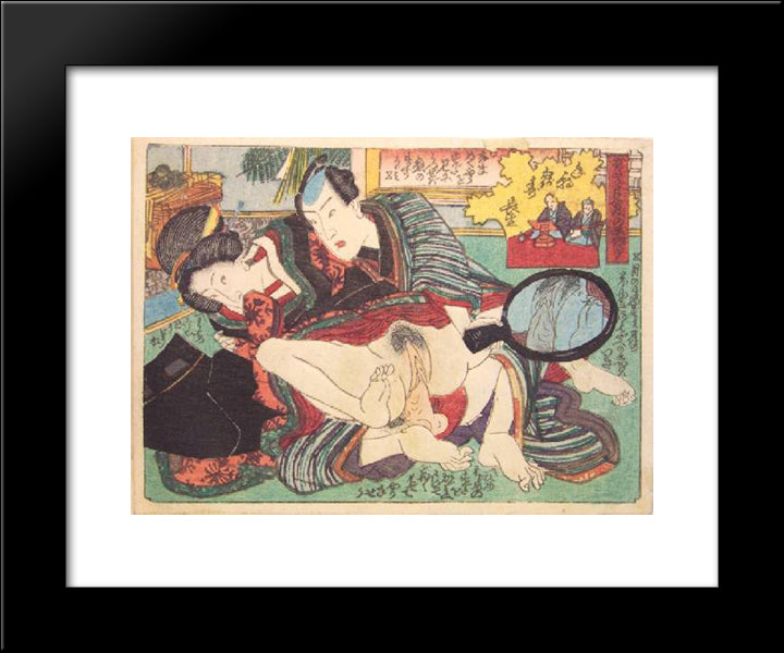 The Hand Mirror 20x24 Black Modern Wood Framed Art Print Poster by Kunisada II, Utagawa
