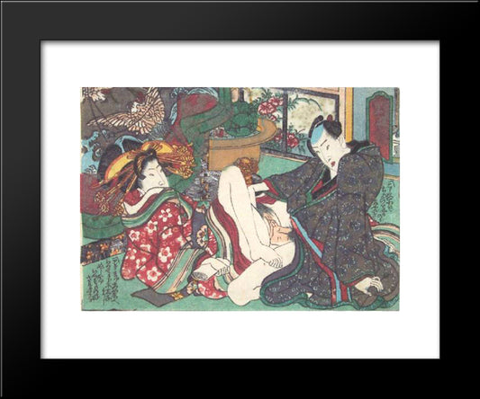 The High-Ranking Courtesan 20x24 Black Modern Wood Framed Art Print Poster by Kunisada II, Utagawa
