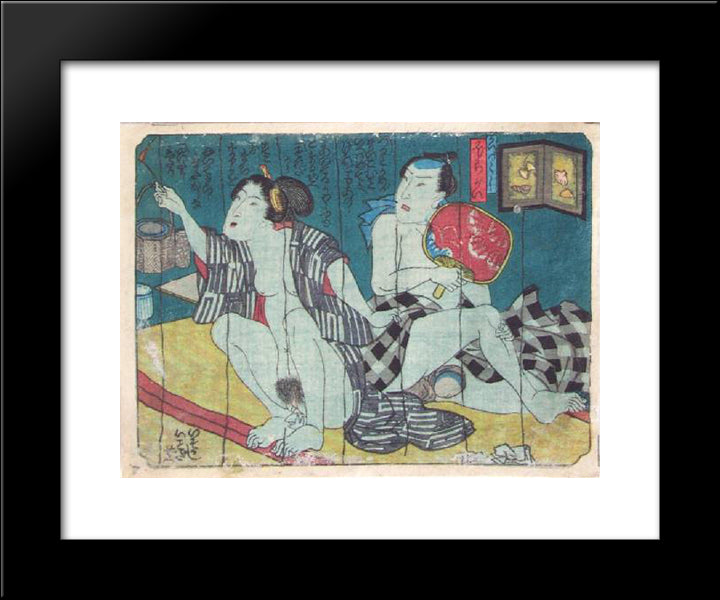 The Mosquito Netting 20x24 Black Modern Wood Framed Art Print Poster by Kunisada II, Utagawa