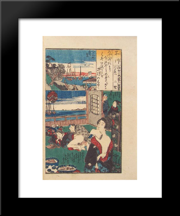 Tokaido 53 Stations, Station #3, Kawasaki 20x24 Black Modern Wood Framed Art Print Poster by Kunisada II, Utagawa