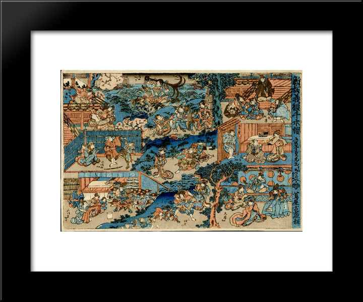 Overview Of The Kabuki Play Yoshitsune Senbon Zakura (Yoshitsune And The Thousand Cherry Trees) 20x24 Black Modern Wood Framed Art Print Poster by Utagawa Sadatora