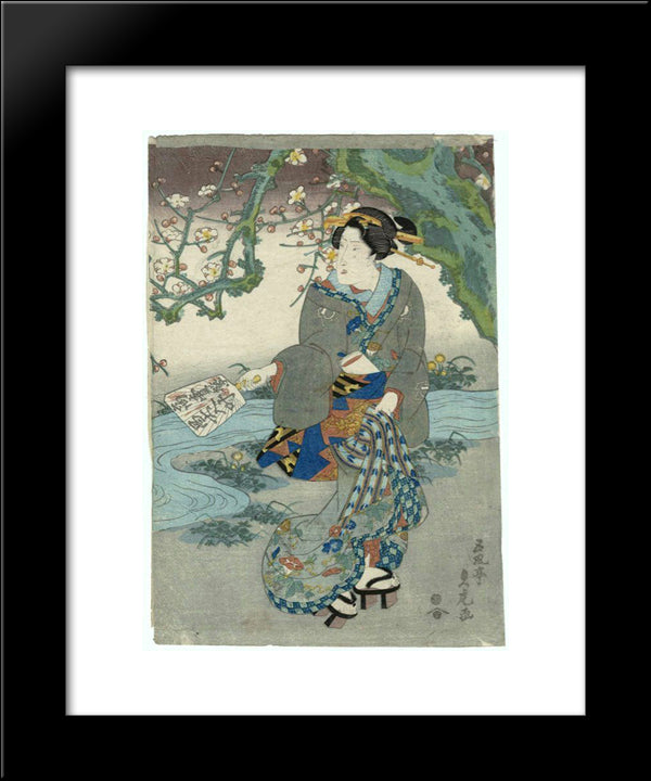 Woman Under Flowering Tree 20x24 Black Modern Wood Framed Art Print Poster by Utagawa Sadatora