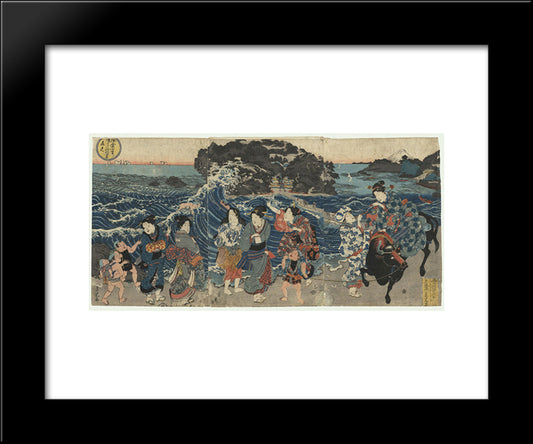 Women On The Shore At Enoshima 20x24 Black Modern Wood Framed Art Print Poster by Utagawa Sadatora
