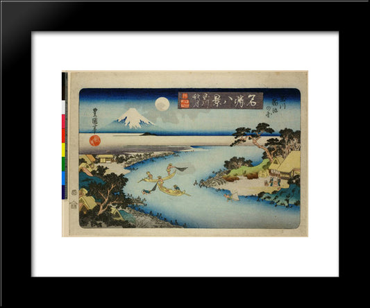 Autumn Moon At Tamagawa, Two Boats Fishing At Night 20x24 Black Modern Wood Framed Art Print Poster by Toyokuni, Utagawa