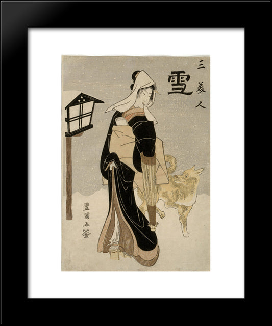 Three Beauties Snow 20x24 Black Modern Wood Framed Art Print Poster by Toyokuni II, Utagawa