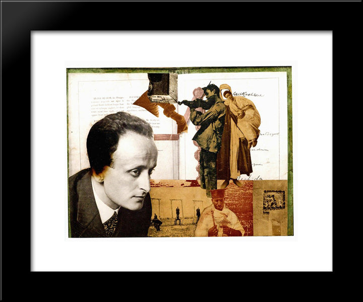 Montage With The Portrait Of Lajos Szabo 20x24 Black Modern Wood Framed Art Print Poster by Lajos, Vajda
