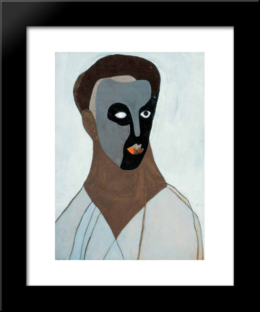 Self-Portrait In A Mask 20x24 Black Modern Wood Framed Art Print Poster by Lajos, Vajda