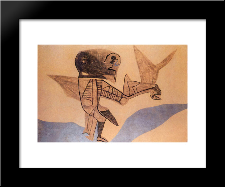 Winged Creature On Silvery Ground 20x24 Black Modern Wood Framed Art Print Poster by Lajos, Vajda