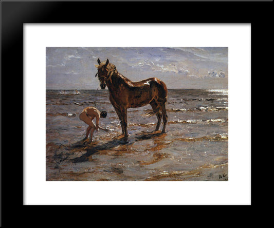 Bathing A Horse 20x24 Black Modern Wood Framed Art Print Poster by Serov, Valentin