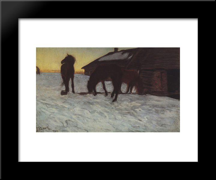 Colts At Watering Place. Domotcanovo 20x24 Black Modern Wood Framed Art Print Poster by Serov, Valentin