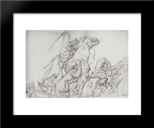 Dispersal Of The Cossacks Of Demonstrators In 1905 20x24 Black Modern Wood Framed Art Print Poster by Serov, Valentin