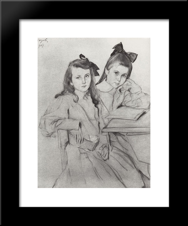 Girls N.A. Kasyanova And T. A. Kasyanova 20x24 Black Modern Wood Framed Art Print Poster by Serov, Valentin