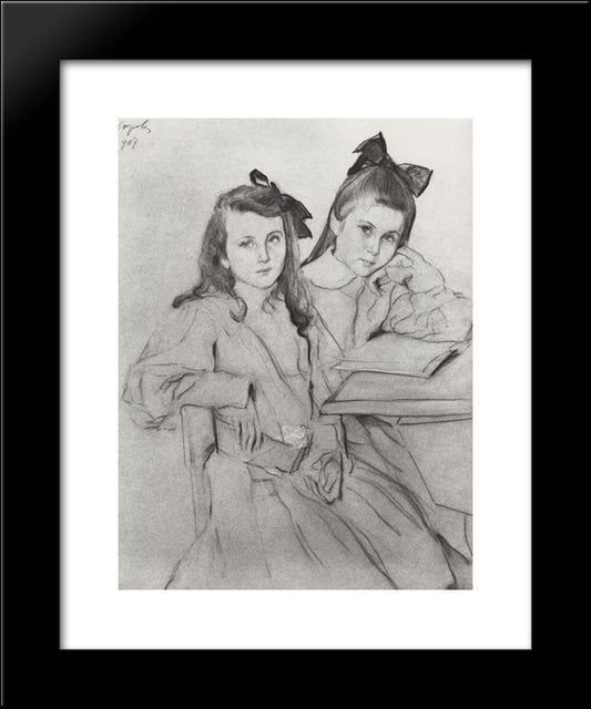 Girls N.A. Kasyanova And T. A. Kasyanova 20x24 Black Modern Wood Framed Art Print Poster by Serov, Valentin