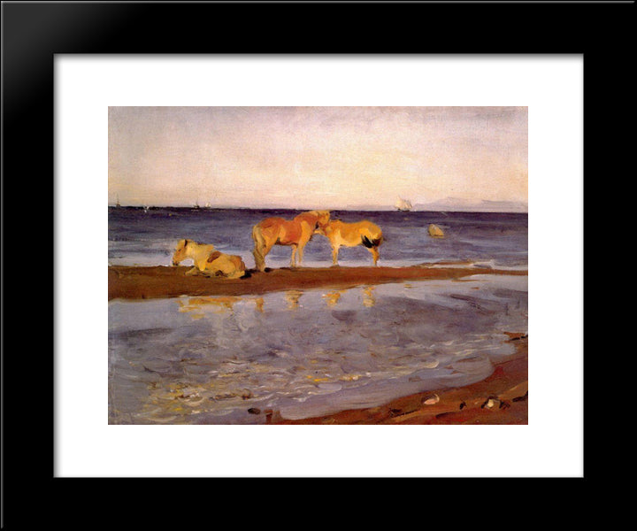 Horses On A Shore 20x24 Black Modern Wood Framed Art Print Poster by Serov, Valentin