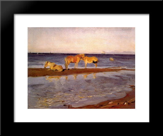 Horses On A Shore 20x24 Black Modern Wood Framed Art Print Poster by Serov, Valentin