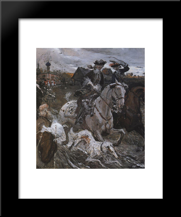 Peter Ii And Princess Elizabeth Petrovna Riding To Hounds 20x24 Black Modern Wood Framed Art Print Poster by Serov, Valentin