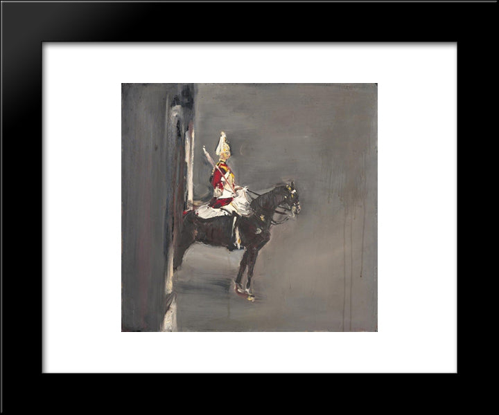 A Guard On Horseback In London 20x24 Black Modern Wood Framed Art Print Poster by Varlin