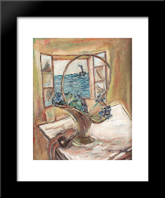 Still Life With Pipe And Basket Full Of Violets 20x24 Black Modern Wood Framed Art Print Poster by Popescu, Vasile