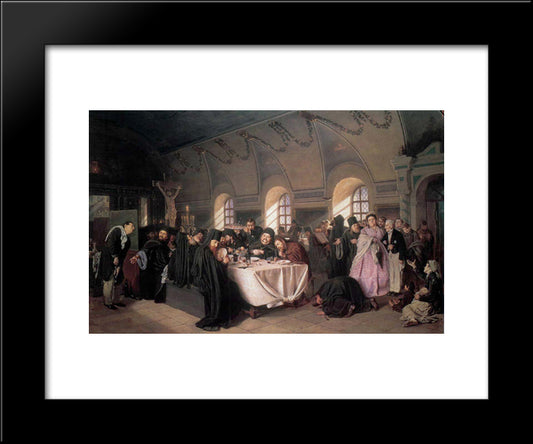 A Meal In The Monastery 20x24 Black Modern Wood Framed Art Print Poster by Perov, Vasily