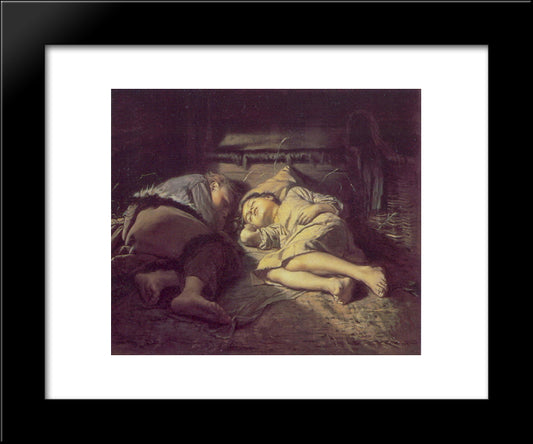 Children Sleeping 20x24 Black Modern Wood Framed Art Print Poster by Perov, Vasily