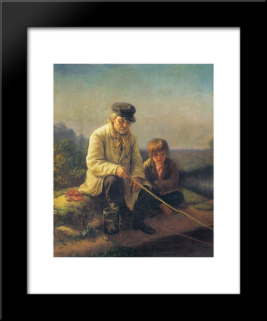 Fishing 20x24 Black Modern Wood Framed Art Print Poster by Perov, Vasily