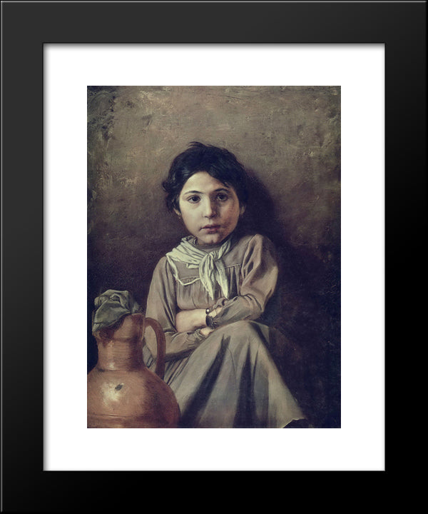 Girl With A Pitcher 20x24 Black Modern Wood Framed Art Print Poster by Perov, Vasily