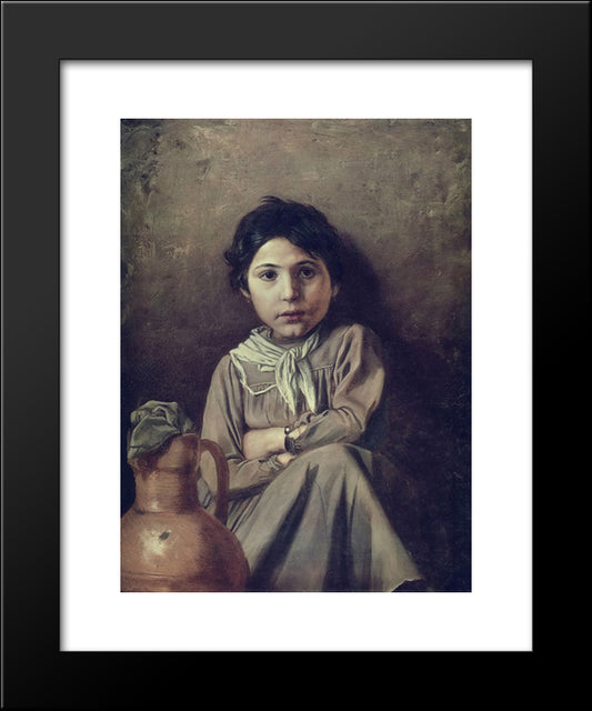 Girl With A Pitcher 20x24 Black Modern Wood Framed Art Print Poster by Perov, Vasily