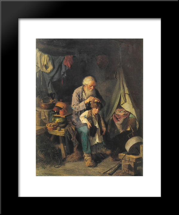 Grandfather And Grandson 20x24 Black Modern Wood Framed Art Print Poster by Perov, Vasily