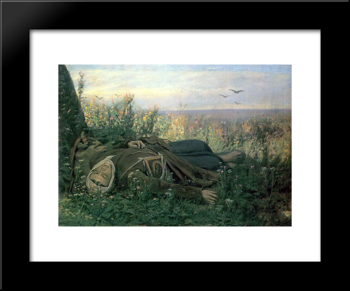 Wandering In A Field 20x24 Black Modern Wood Framed Art Print Poster by Perov, Vasily