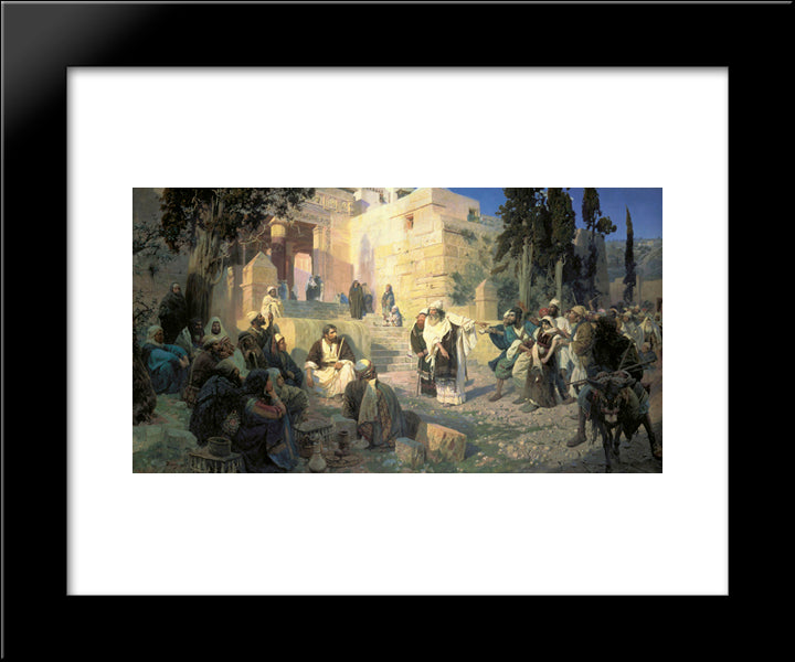 A Depiction Of Jesus And The Woman Taken In Adultery 20x24 Black Modern Wood Framed Art Print Poster by Polenov, Vasily