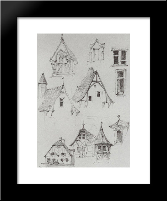 Architectural Sketches. From Travelling In Germany. 20x24 Black Modern Wood Framed Art Print Poster by Polenov, Vasily