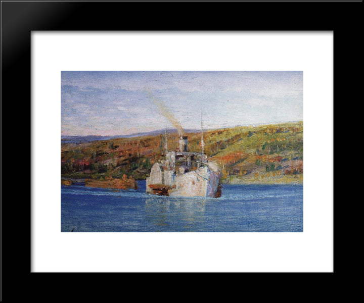 Oka River. Vladimir Steamer Converted Into A Tow. 20x24 Black Modern Wood Framed Art Print Poster by Polenov, Vasily