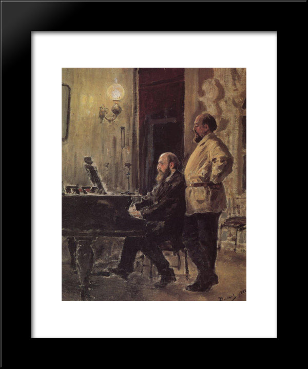 S. I. Mamontov, P. A. Spiro, At The Piano 20x24 Black Modern Wood Framed Art Print Poster by Polenov, Vasily