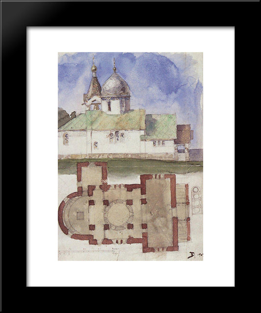 Sketch And Floor Plan Of Holy Trinity Church In Biokhovo Village 20x24 Black Modern Wood Framed Art Print Poster by Polenov, Vasily