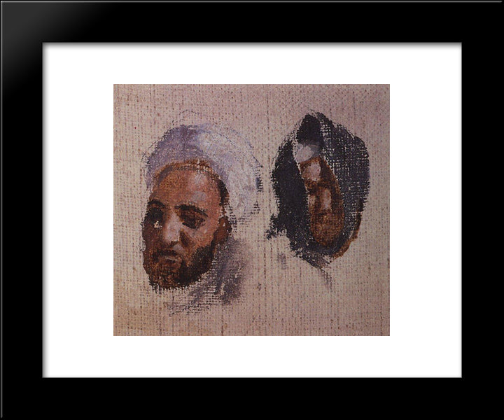 The Two Men'S Heads In Turbans 20x24 Black Modern Wood Framed Art Print Poster by Polenov, Vasily