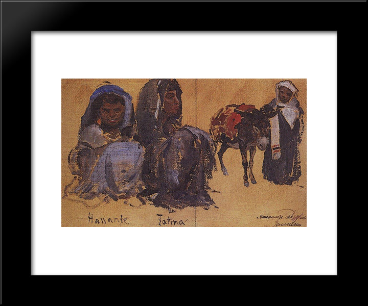 Two Female Figures. A Male Figure With A Donkey. 20x24 Black Modern Wood Framed Art Print Poster by Polenov, Vasily