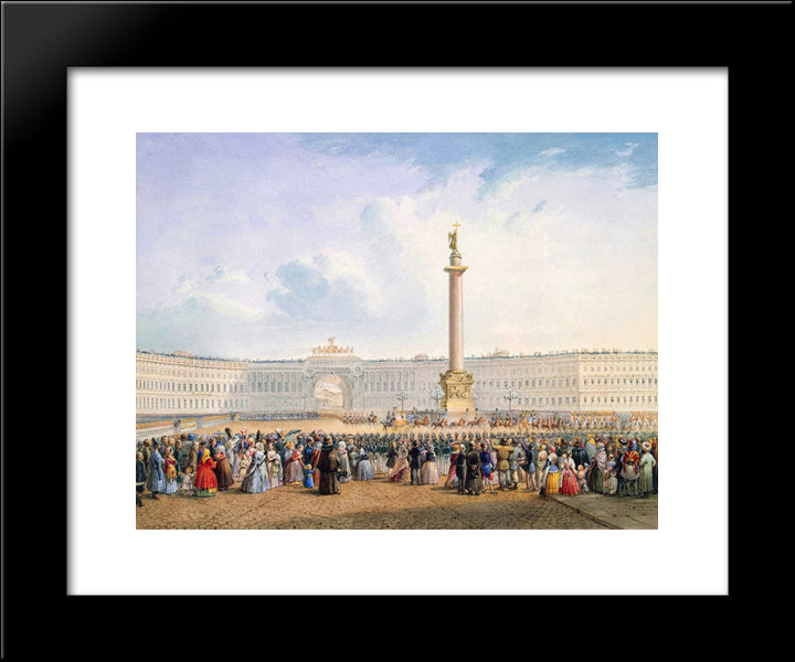 View Of Palace Square And The General Headquarters Building In St. Petersburg 20x24 Black Modern Wood Framed Art Print Poster by Sadovnikov, Vasily