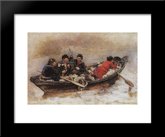 Cossacks In Boat (Study To The Conquest Of Siberia By Yermak) 20x24 Black Modern Wood Framed Art Print Poster by Surikov, Vasily